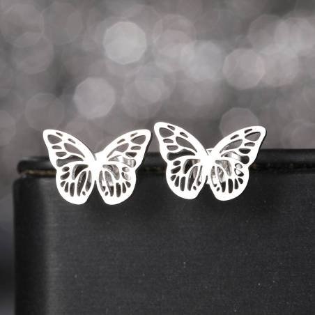 Aretes Acero Inoxidable Diseño Mariposa Traslucida Joyería Gótica