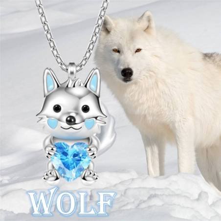 Collar Colgante Animales Cristal Corazón Joyería Regalos Amor Lobo
