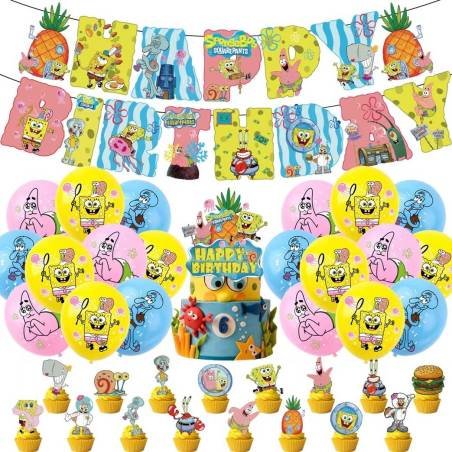 Set 24 Globos Látex Bob Esponja y Decoración Modelo 2