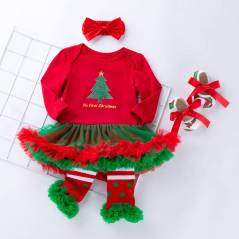 Disfraz Bebe Niña Navidad Algodón Manga Larga Arbolito Rojo