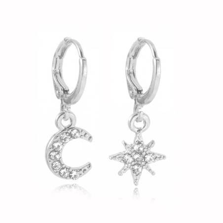 Aretes Pendientes Luna Estrella Zirconia Mujer Elegante Moda Fiesta Regalo