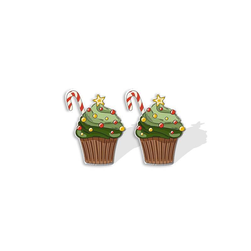 Aretes Pendientes Cupcake Verde Baston Navidad Acrílicos Resina Epoxi Hombre Mujer Joyería