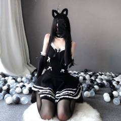 Disfraz Lolita Dama Traje Sexy Negro Con Tanga Estilo Anime Punk