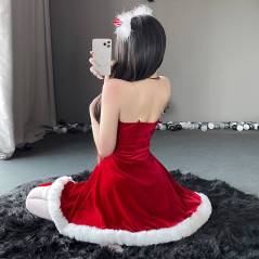 Disfraz Mini Vestido Princesa Fiesta Sin Espalda Mujer Roja Papá Noel