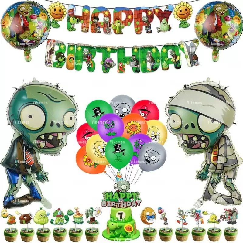 Set 12 Globos Látex Metalicos Plantas Vs Zombies Letrero Fiesta Y Decoración Modelo 1 22999 6012