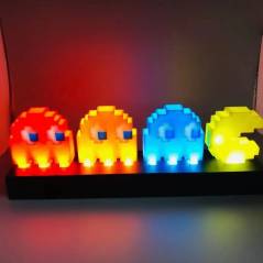Lampara Noche LED Pac Man 3D Píxeles Coloridos Carga USB Escritorio Cuarto Adornos