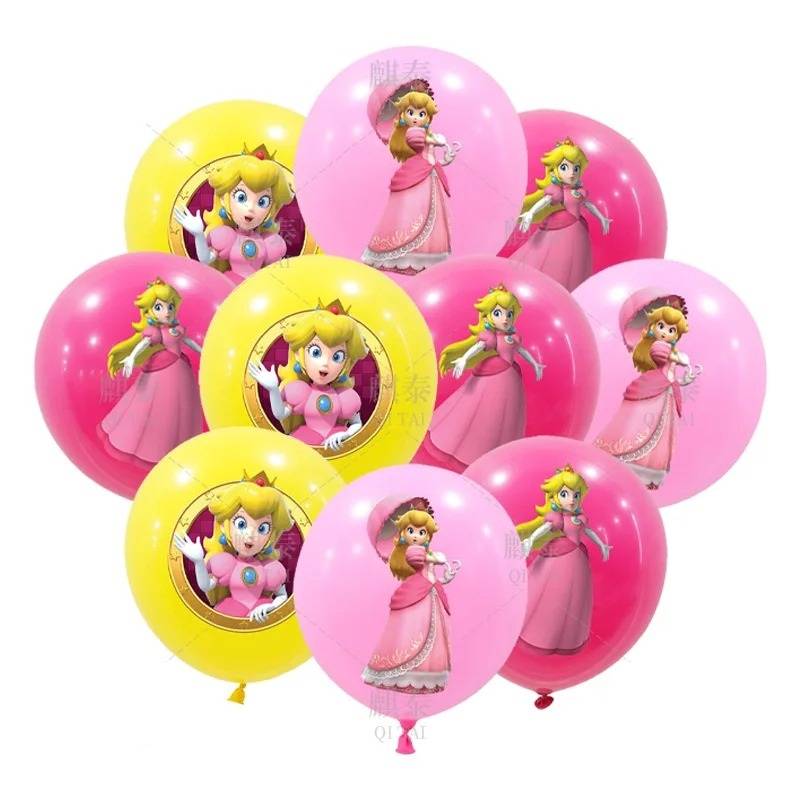 Juego 12 Globos Látex Mario Princesa Peach Cumpleaños Fiesta