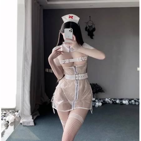 Disfraz Sexy Cosplay Cuero PU Transparente Enfermera