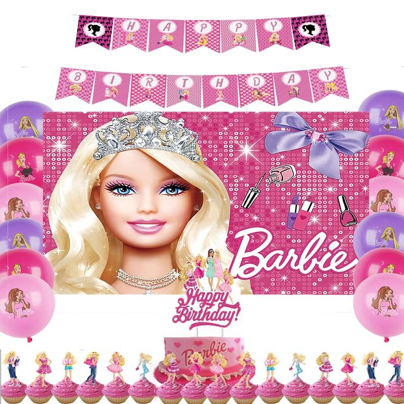 Set 18 Globos Metálico Caricatura Barbie Girl Fiesta y Decoración