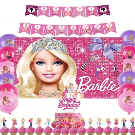Set 18 Globos Metálico Caricatura Barbie Girl Fiesta y Decoración