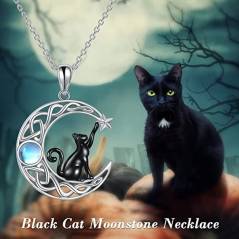 Collar Colgante Animal Gato Negro Luna Cristal Joyería Regalos Amor