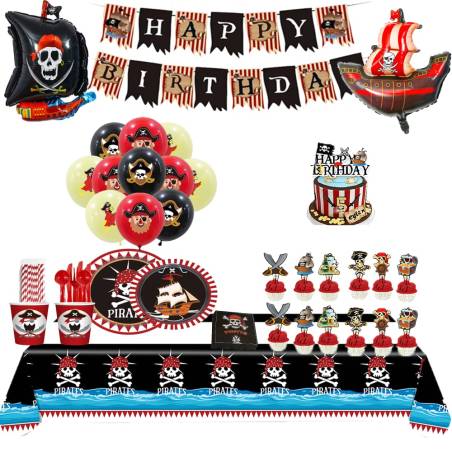 Kit Fiesta Cumpleaños Pirata Vasos 20 Invitados Suministros Cumpleaños