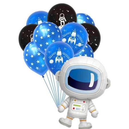 Set 13 Globos Metálico Astronauta Planetas Cohete Fiesta y Decoración