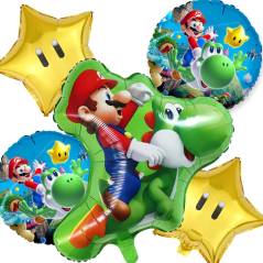 Set 5 Globos Metálico Videojuego Super Mario Yoshi Fiesta y Decoración