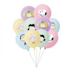 Juego 12 Globos Látex Caricatura Snoopy Charly Colores Fiesta