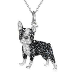 Collar Colgante Animal Perro Boston Terrier Cristal Joyería Regalos Amor Collar Colgante Animal Perro Boston Terrier Cristal Joyería Regalos Amor