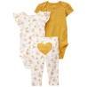 Carters Set 3 Piezas Pañalero Bebe Corazones Flores Amarillo