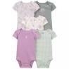 Carters Set 5 Piezas Pañalero Mamelucos Flores Moradas