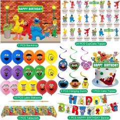 Set 16 Globos Látex Caricatura Plaza Sesamo Fiesta y Decoración