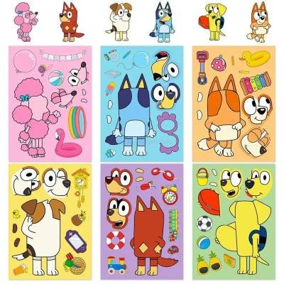 6 Etiquetas Armar DIY Caricatura Bluey Bingo Calcomanías Pegatinas