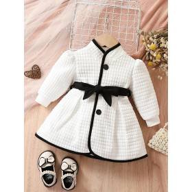 Vestido Térmico Cinturón Niñas Abrigo Princesa Moda Otoño Invierno