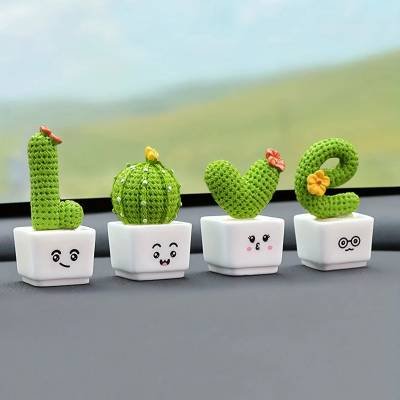 4 Figuras de Colección Mini Cactus Suculento Resina Coche Oficina