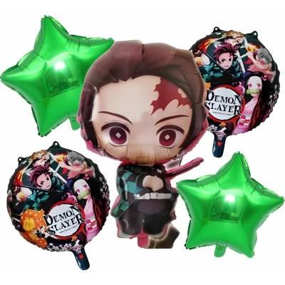 Set 5 Globos Metálico Anime Demon Slayer Nezuko Tanjiro Fiesta y Decoración