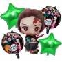 Set 5 Globos Metálico Anime Demon Slayer Nezuko Tanjiro Fiesta y Decoración