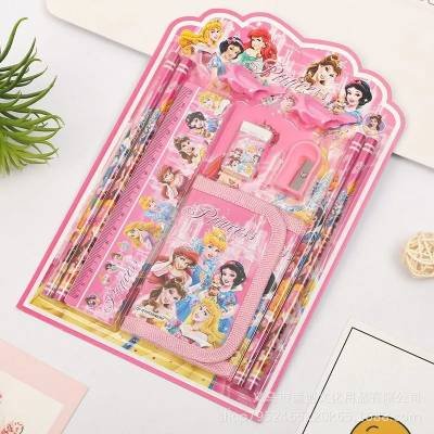 Set 8 Piezas Princesas Sacapuntas Cuaderno Goma Lápices Regla Lapicera