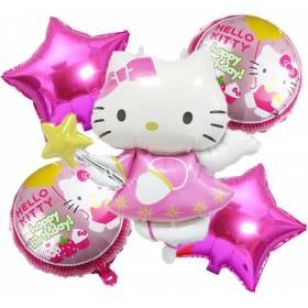 Set 5 Globos Metálico Caricatura Hello Kitty Varita Fiesta y Decoración