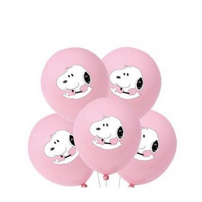 Juego 12 Globos Látex Snoopy Charly Brown Rosa