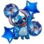 Juego 5 Globos Metálico Stitch Azul Sentado Fiesta Modelo 1