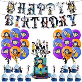 Set 20 Globos Látex Caricatura Terror Coraline Letrero Fiesta y Decoración