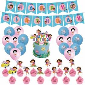 Set 18 Globos Látex Caricatura Dora Exploradora Botas Letrero Fiesta y Decoración