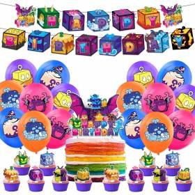 Set 16 Globos Látex Serie Blox Fruits Letrero Fiesta y Decoración