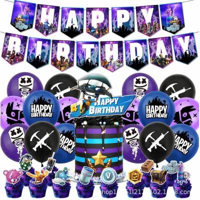 Set 16 Globos Látex Videojuegos Fortnite Letrero Fiesta y Decoración