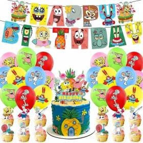 Set 20 Globos Látex Caricatura Bob Esponja Letras Letrero Fiesta y Decoración
