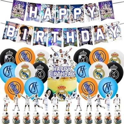 Set 16 Globos Látex Futbol Equipo Real Madrid Modelo Letrero Fiesta y Decoración