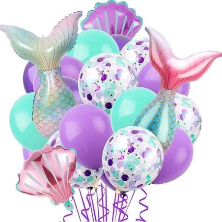 Juego 48 Globos Metálico Latex Sirena Cola Fiesta Modelo 1