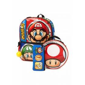 Mochila Original Super Mario 5 Piezas Backpack Set Lonchera Termica Mochila Original Super Mario 5 Piezas Backpack Set Lonchera Termica