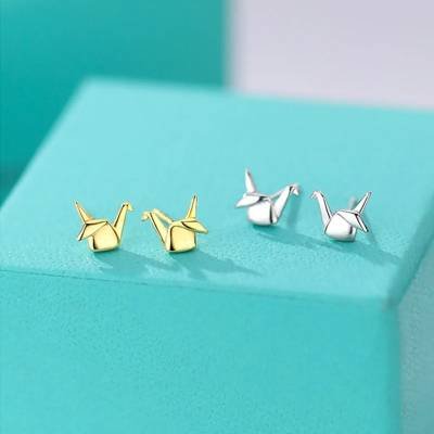 Aretes Pendientes Animal Grulla Papel Origami Mujer Elegante Moda Fiesta Regalo