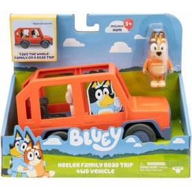BLUEY Heeler Family Road Trip 4WD Vehículo Figura de Chillie Articulada Techo Abierto