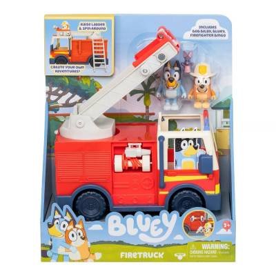Bluey Firetruck bomberos de Bingo y Bob Bilby Levanta Escalera, Gira y Despliega la Manguera Incluye Hoja Adhesiva