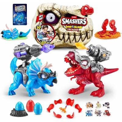 Figura Smashers Batallas Red T-Rex Dino Island Zuru 50 Sorpresas Triceratops
