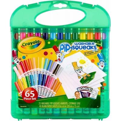 Crayola Juego 65 Mini Marcadores Chirridos Lavables Niños Libros de Colorear Actividades Viaje