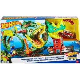 Pista Hot Wheels City Dragon Drive Firefight Playset Derrota al Dragón con Acrobacias