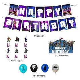 Set 16 Globos Látex Videojuegos Fortnite Cured Letrero Fiesta y Decoración