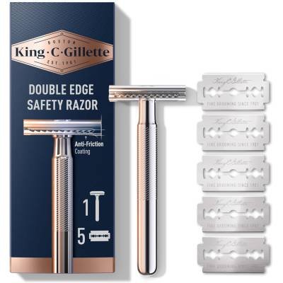 King C. Gillette Maquinilla de Afeitar de Doble Filo Mango Cromado 5 Repuestos