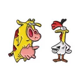 2 Pin Metal Esmaltado Nick La Vaca y el Pollito