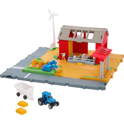 Pista Matchbox Toy Car & Playset Granja Aventura con Tractor y Remolque a Escala 1:64 Cabra, Caballo y Vaca